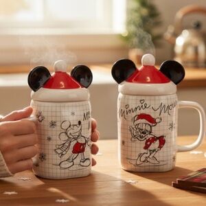 Disney Mickey and Minnie Mouse Christmas Sketchbook Mugs with a lid.